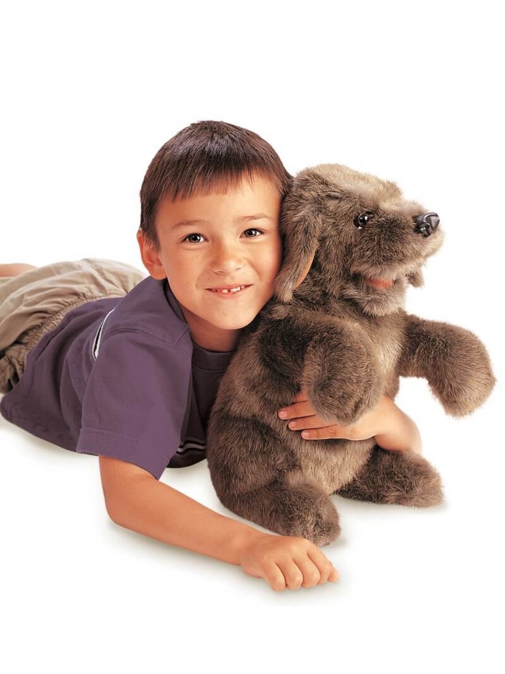 Folkmanis Sitting Dog Hand Puppet Realistic Puppy Plush Pretend Play Brown 15"